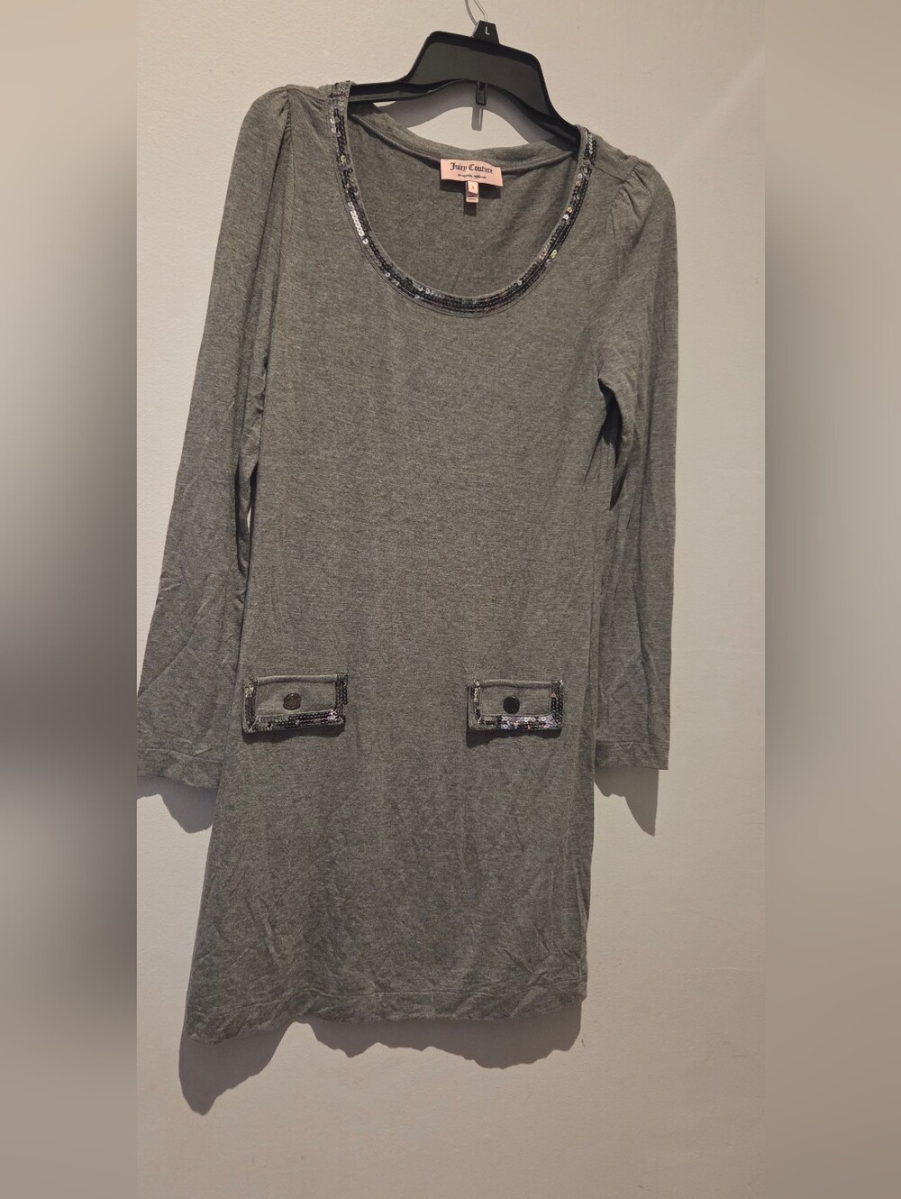 Juicy Couture Gray Sequin Trim Scoop Neck Dress EUC Size S